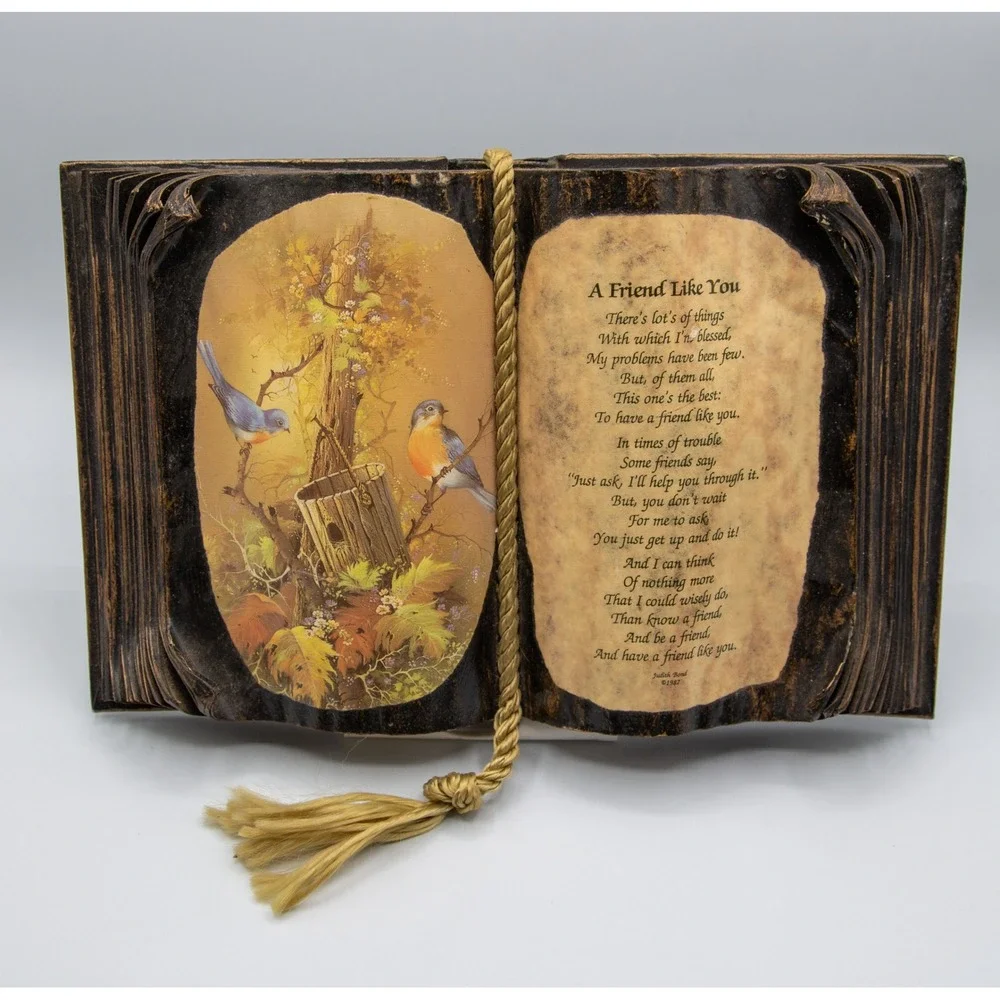Vintage 1987 Judith Bond‎ A Friend Like You Open Book Resin Bluebirds 11x8.5